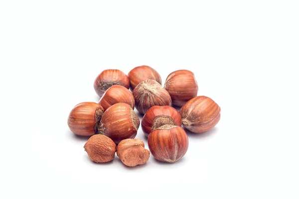 Group Hazelnuts Shell Isolated White Background — Stock Photo, Image