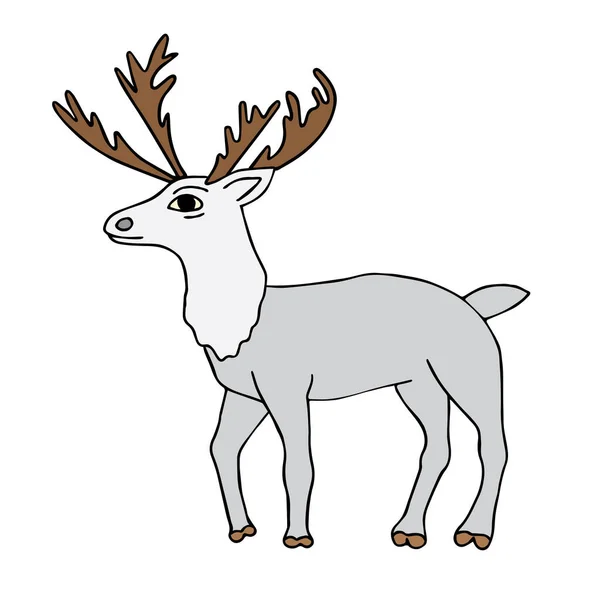釣り人とかわいい鹿 漫画スタイルの図面ベクトルイラスト — ストックベクタ