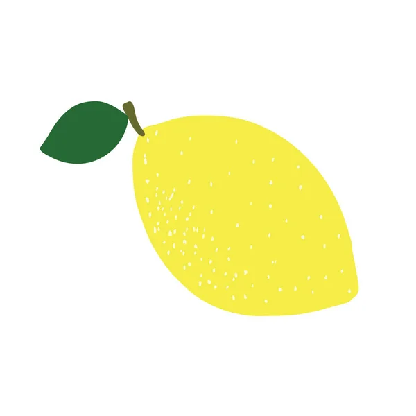 Hand drawn lemon with leaf, cartoon style, raster illustration