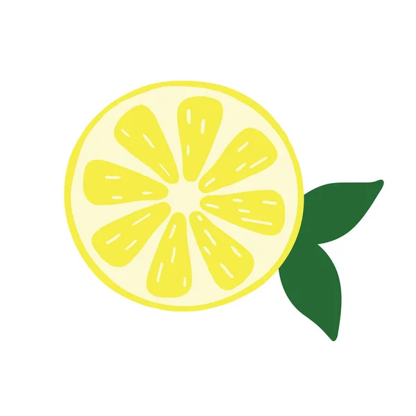 Hand Drawn Lemon Slice Leaf Cartoon Style Raster Illustration — Stock Photo, Image