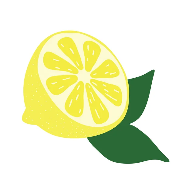 Tangan Digambar Setengah Lemon Dengan Daun Gaya Kartun Raster Ilustrasi — Stok Foto