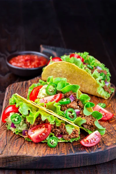 Conchas Tacos Con Lechuga Carne Res Molida Puré Aguacate Tomate — Foto de Stock