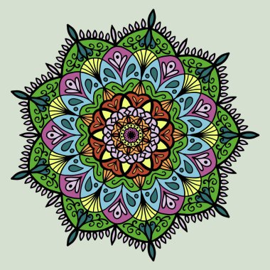 El çizimi renkli mandala, boyama kitabı, vektör illüstrasyonlu stres önleyici terapi deseni