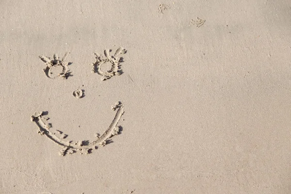 Handwrited Face Sand Beach Symbol Smile Sand — Stock Photo, Image