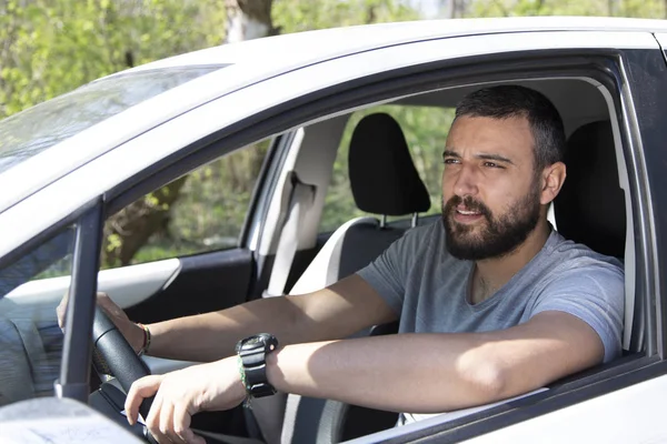 Retrato Homem Seu Carro — Fotografia de Stock