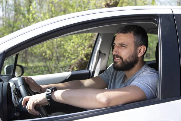 Retrato Homem Seu Carro — Fotografia de Stock