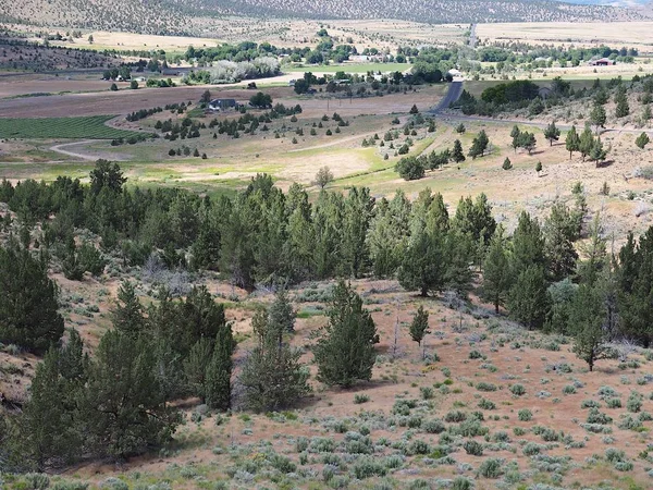 Una Vista Hacia Abajo Colinas Valle Agrícola Pequeña Comunidad Rural — Foto de Stock