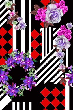 Çiçeksel illüstrasyon - parlak pembe renkli çiçekli buket, yeşil yapraklı, düğün durağanı, selamlar, duvar kağıtları, moda, arka plan, dokular, DIY, ambalajlar, kartlar.