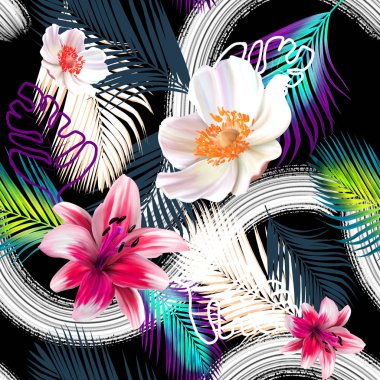 Egzotik çiçekler ile Tropikal dikişsiz desen arka plan