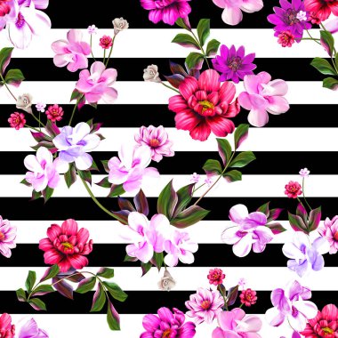 Bahar çiçekleri desenli desen bahar çiçekleri dallı, siyah arkaplan çiçekli siluet