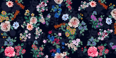 Çiçekler romantizm doludur, yapraklar ve çiçekler sanat tasarımı, dikişsiz çiçek deseni