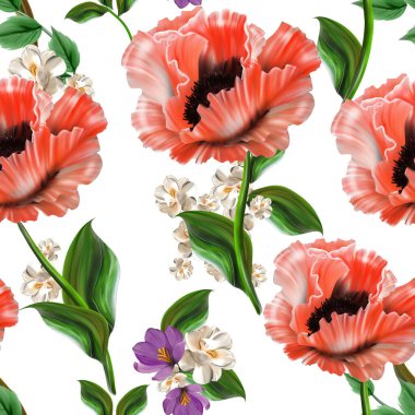 Haşhaş çiçeği. Gelincik çiçeklerinin kusursuz arkaplan deseni