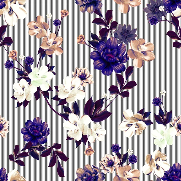 Pattern Spring Flowers Pattern Spring Flowers Branch Black Background Flower — Stock Photo, Image