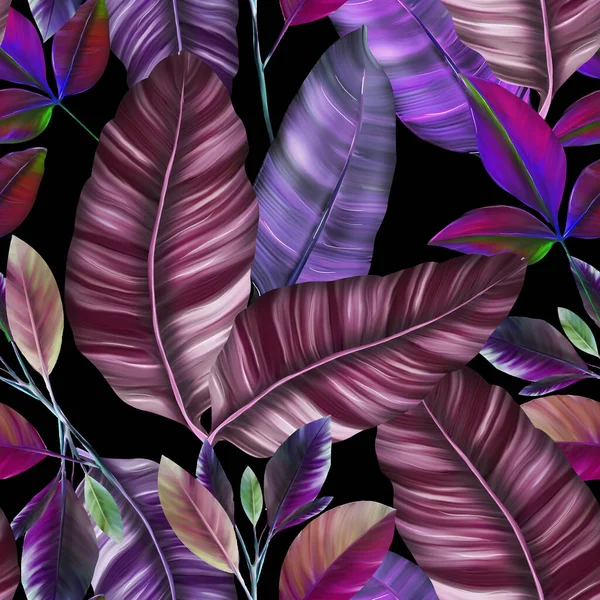 Aquarell Nahtloses Muster Mit Tropischen Blättern Palmen Monstera Passionsfrucht Schöner — Stockfoto