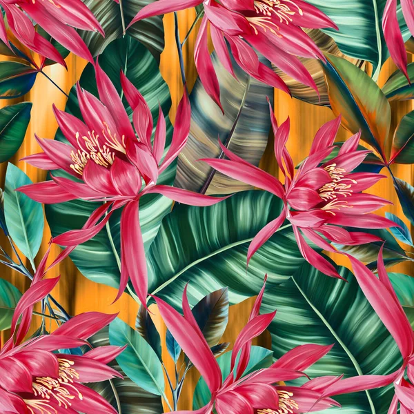 熱帯の葉と水彩シームレスなパターン モンスター パッションフルーツ 手描きのエキゾチックな植物と美しいアロバープリント 水着植物デザイン — ストック写真