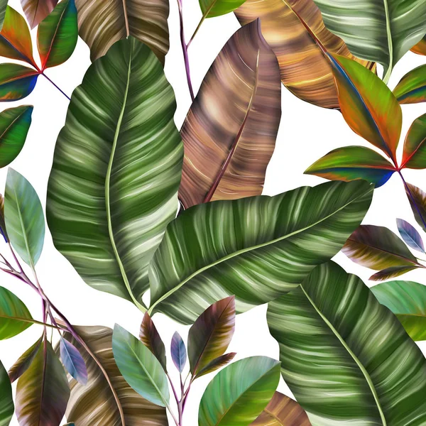 Akvarell Sömlöst Mönster Med Tropiska Blad Palmer Monstera Passionsfrukt Vackert — Stockfoto