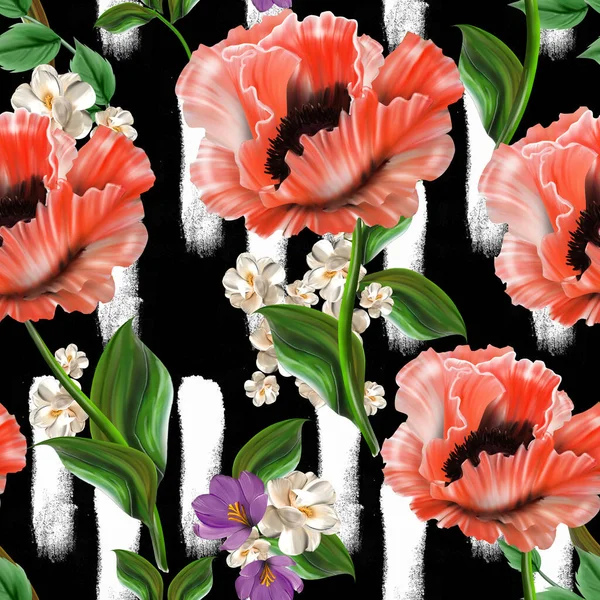 Flores Amapola Patrón Fondo Sin Costuras Flores Amapola —  Fotos de Stock