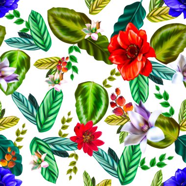 Tropikal yapraklı suluboya deseni: palmiyeler, canavarlar, tutku meyveleri. Elle çizilmiş egzotik bitkilerle çok güzel bir iz. Mayo botanik tasarımı