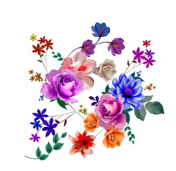 Квіткова Ілюстрація Букет Яскраво Рожевими Яскравими Квітами Зеленим Листям Весілля — стокове фото