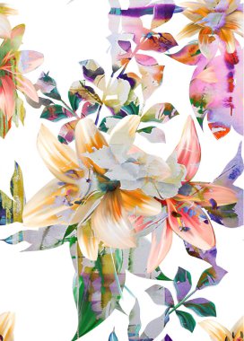 Tropikal yapraklı suluboya deseni: palmiyeler, canavarlar, tutku meyveleri. Elle çizilmiş egzotik bitkilerle çok güzel bir iz. Mayo botanik tasarımı