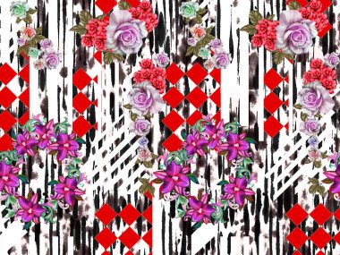 Çiçeksel illüstrasyon - parlak pembe renkli çiçekli buket, yeşil yapraklı, düğün durağanı, selamlar, duvar kağıtları, moda, arka plan, dokular, DIY, ambalajlar, kartlar.