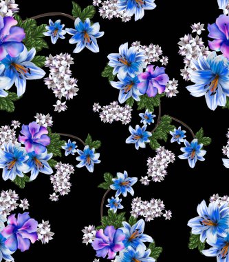 Çiçeksel illüstrasyon - parlak pembe renkli çiçekli buket, yeşil yapraklı, düğün durağanı, selamlar, duvar kağıtları, moda, arka plan, dokular, DIY, ambalajlar, kartlar.