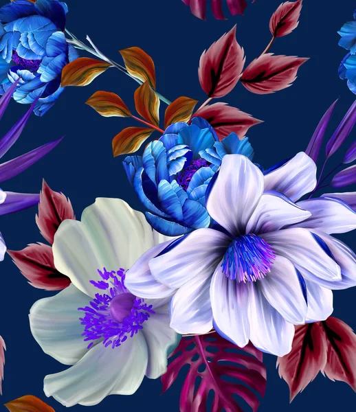 Floral Illustration Μπουκέτο Έντονα Ροζ Λουλούδια Πράσινα Φύλλα Για Στάσιμο — Φωτογραφία Αρχείου