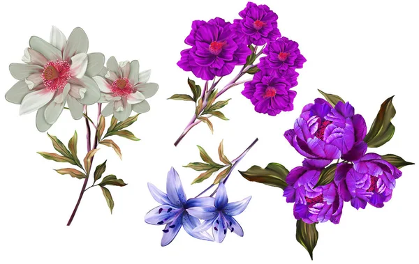 Illust Kwiatowy Bukiet Jasnoróżowymi Żywymi Kwiatami Zielone Liście Ślub Stacjonarny — Zdjęcie stockowe