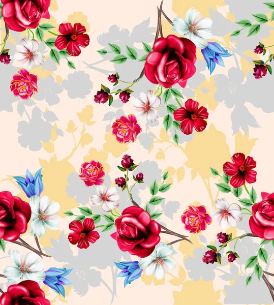 Ilustración Floral Ramo Con Flores Vívidas Color Rosa Brillante Hojas — Foto de Stock