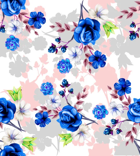 Ilustración Floral Ramo Con Flores Vívidas Color Rosa Brillante Hojas —  Fotos de Stock