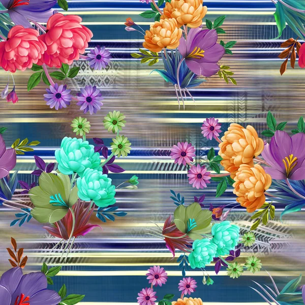 Ilustración Floral Ramo Con Flores Vívidas Color Rosa Brillante Hojas — Foto de Stock