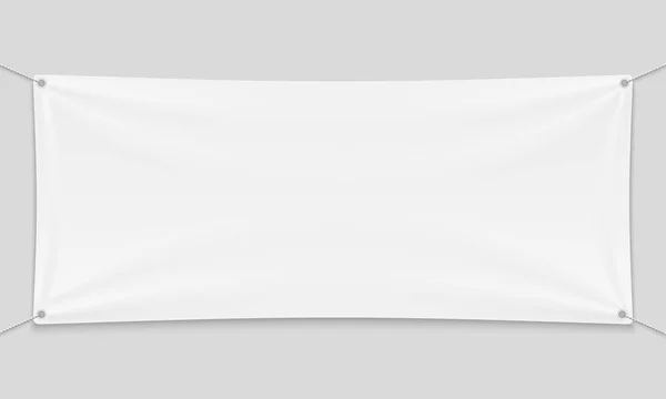 Lege Mockup Witte Textiel Banner Met Vouwen Touwen — Stockvector