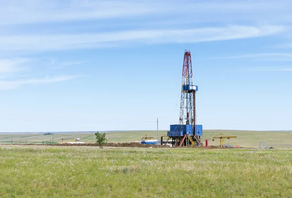 Drilling Tower Steppe Steppe Landscape Drilling Rigs Equipment — Stock Photo, Image