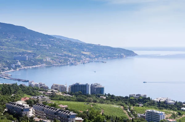 Resort city by the sea. Republic of Crimea, Yalta. 06.13.2018: View of Yalta and the Black Sea from Mount Ai-Petri