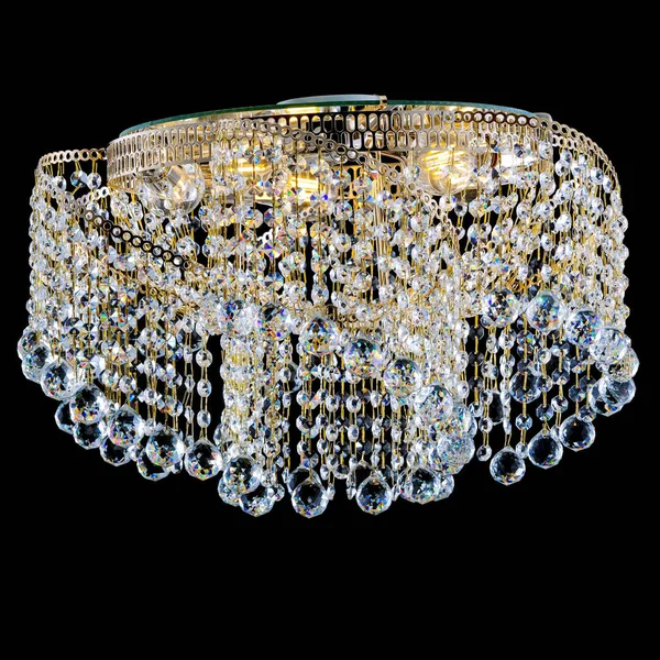 Lustre Métal Jaune Cristal Objet Isolé Sur Fond Noir — Photo