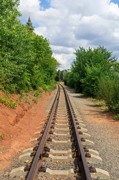 Single-track narrow gauge railway. 07.12.2018. Russia, the city of Orenburg. Children\'s railway