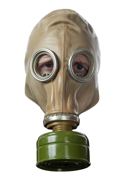 Mannens Huvud Gas Mask Människans Huvud Gasmask Närbild Isolerad Vit — Stockfoto