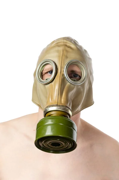 Muž Plynové Masce Mužské Hlavy Plynovou Masku Detail Nahý Trup — Stock fotografie