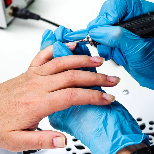 Nail Salon Hands Client Master Close Nail Treatment Cutter — Stockfoto