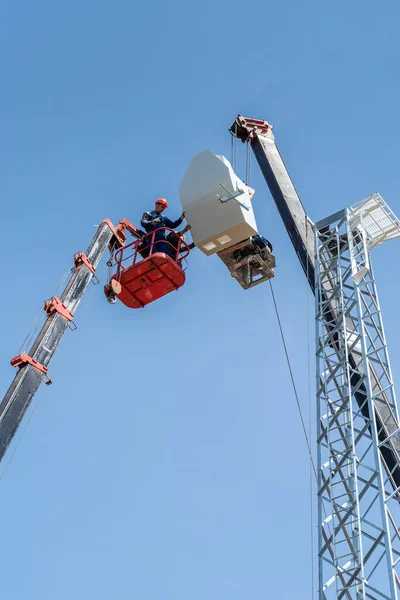 Orenburg Russia May 2020 Construction Site Installation Wind Generator Using — Stock Photo, Image