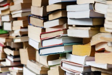 Kitapçıda yığınla kitap var.