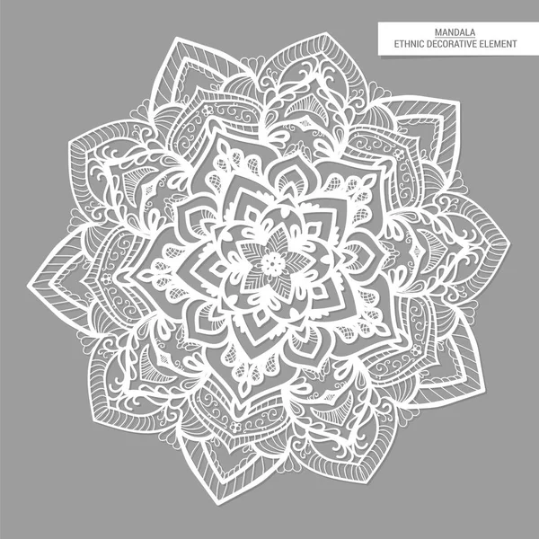 Rundes Mandala mit Blumenschmuck. weißes Muster auf grauem Hintergrund Vektorgrafiken