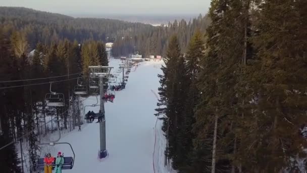 Estância de esqui na vista aérea da floresta — Vídeo de Stock