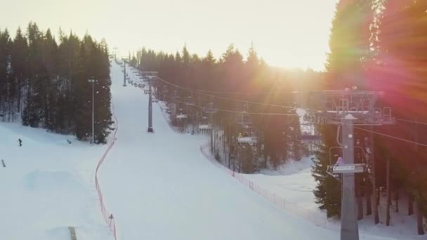 Domaine skiable en forêt vue aérienne — Video