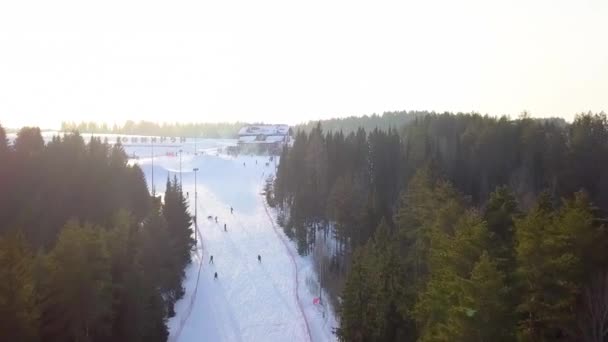 Estación de esquí en la vista aérea del bosque — Vídeo de stock