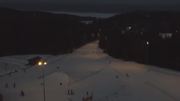 Skigebiet im Wald Luftaufnahme — Stockvideo