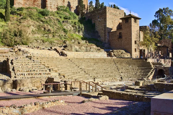 Romeinse Theater Kasteel Toren Van Malaga Spanje — Stockfoto