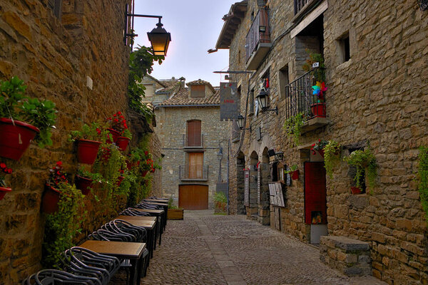 Street in Ainsa village, Aragon, Spain