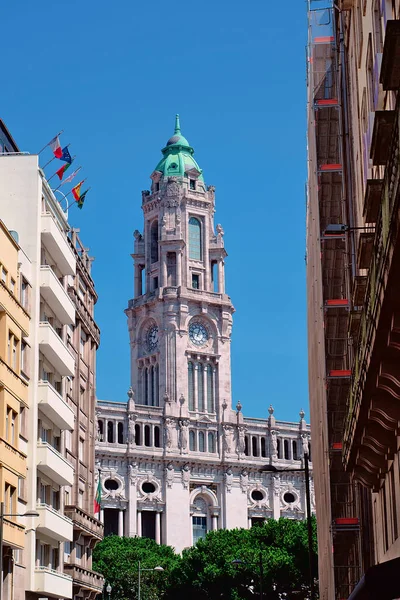 Ulica Porto Wieża Budynku Ratusza Portugalia — Zdjęcie stockowe