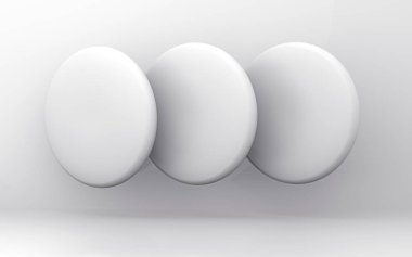 Beyaz arka plan 3d illüstrasyon izole üç beyaz uçan rozetleri kadar alay